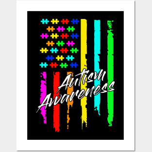 Autism Awareness Vintage Amercian Flag Gift Posters and Art